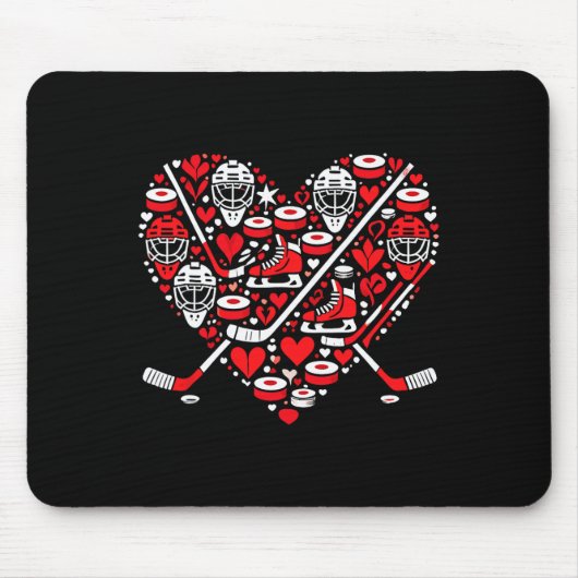 Funny Hockey Heart Valentine Hockey Womens Mens Ki Mousepad (Vorne)