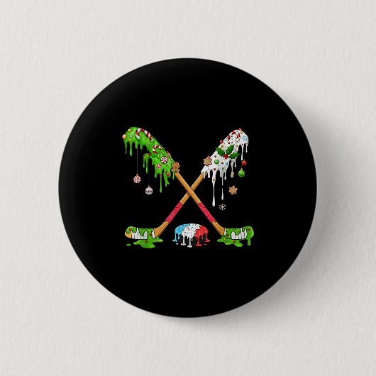 Funny Hockey Holiday Candy Cane Gingerbread Button (Vorderseite)