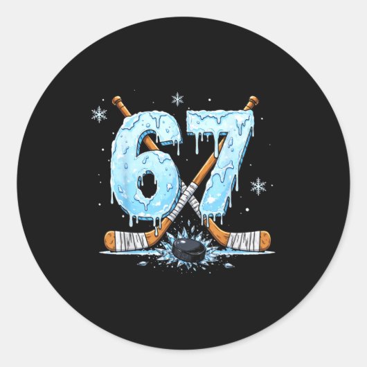 Funny Hockey Lovers Drip 6-7 Number Six Seven Puck Runder Aufkleber (Vorderseite)