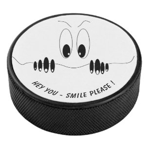Funny Hockey Puck mit Neugier Augen Custom Text