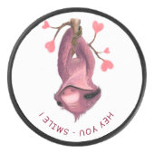 Funny Hockey Puck Playful Sloth Smile Custom Text (Vorderseite)