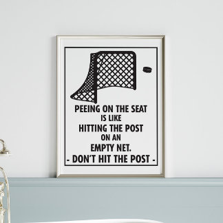 Funny Hockey Themed Bathroom Peeing on the Seat Poster