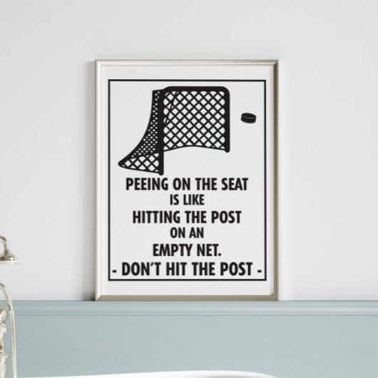 Funny Hockey Themed Bathroom Peeing on the Seat Poster