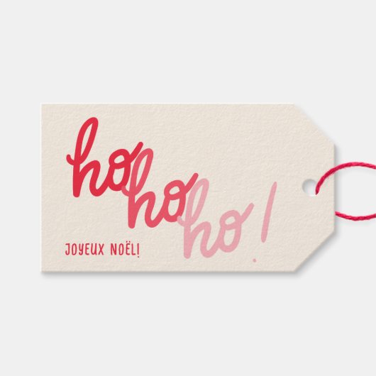 Funny Hohoho Joyeux Noel Red Pink Typography Geschenkanhänger (Vorderseite (Horizontal))