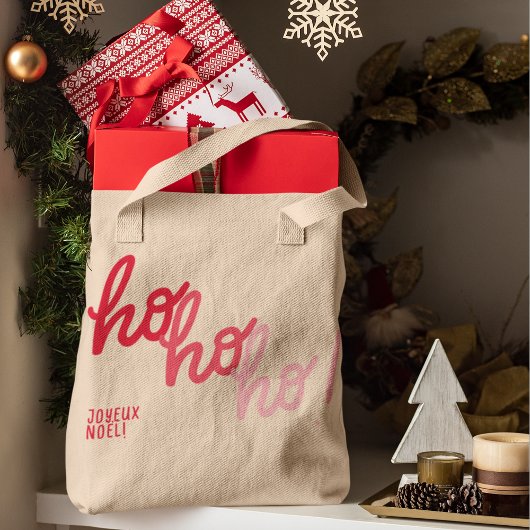 Funny hohoho Joyeux Noel Red Pink Typography Tragetasche