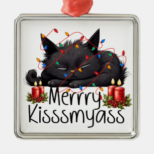 FUNNY HOLIDAY CHRISTMAS BLACK KITTEN ORNAMENT AUS METALL