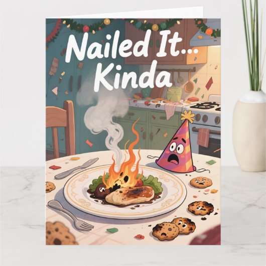Funny Holiday Cooking Fail Christmas Card Nailed Karte (Vorderseite)