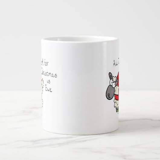 Funny Holiday Niedliche Schafe Weihnachten Cartoon Jumbo-Tasse (Vorderseite)