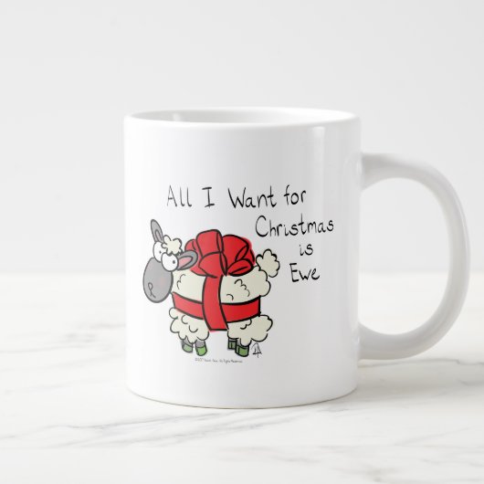 Funny Holiday Niedliche Schafe Weihnachten Cartoon Jumbo-Tasse (Rechts)
