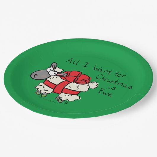 Funny Holiday Niedliche Schafe Weihnachten Cartoon Pappteller (Schrägansicht)