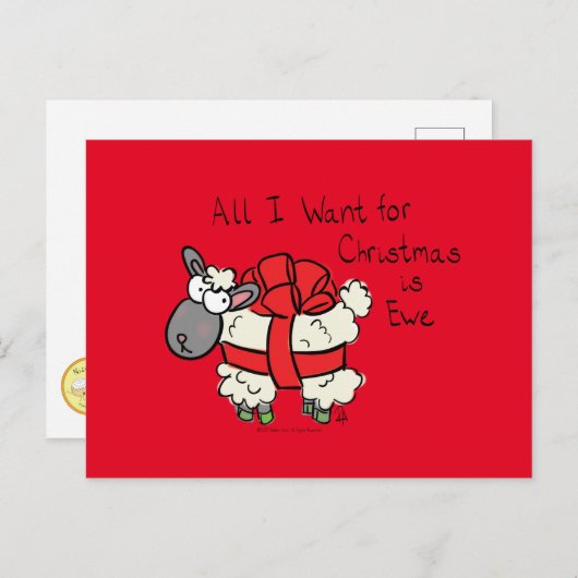 Funny Holiday Niedliche Schafe Weihnachten Cartoon Postkarte (Vorne/Hinten)