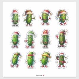 Funny Holiday Pickles in Santa Hats Aufkleber