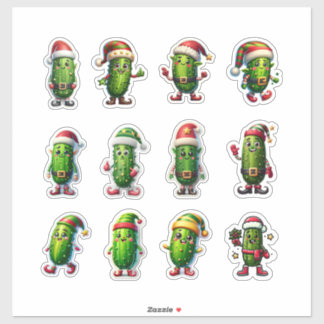 Funny Holiday Pickles in Santa Hats Aufkleber
