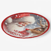 Funny Holiday Plates Santa and Red Nose Rudolph Pappteller (Schrägansicht)