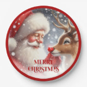 Funny Holiday Plates Santa and Red Nose Rudolph Pappteller (Vorderseite)