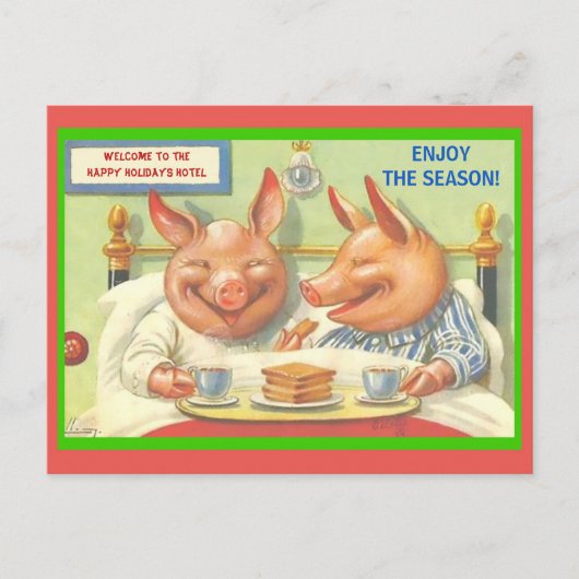 Funny Holiday Schweine Jahreszeit Vintage Ausgabe Postkarte (Vorderseite)