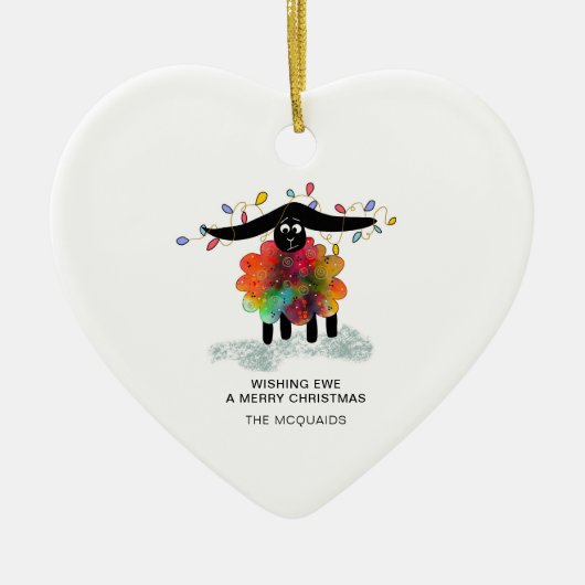 Funny Holiday Shee mit Weihnachtslicht Keramik Ornament (Vorne)