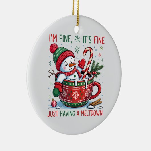 “Funny Holiday – Snowman Meltdown Keramik Ornament (Rechts)