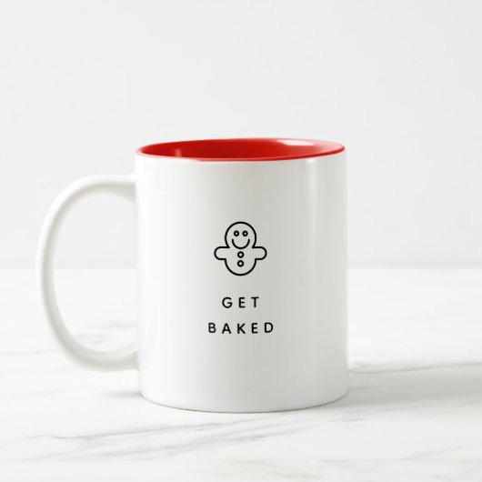 Funny Holiday Zitat gebacken Minimalistisch Zweifarbige Tasse (Links)