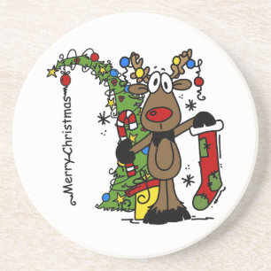 Funny Holidays Frohe Weihnachtsmann Reindeer Sandstein Untersetzer
