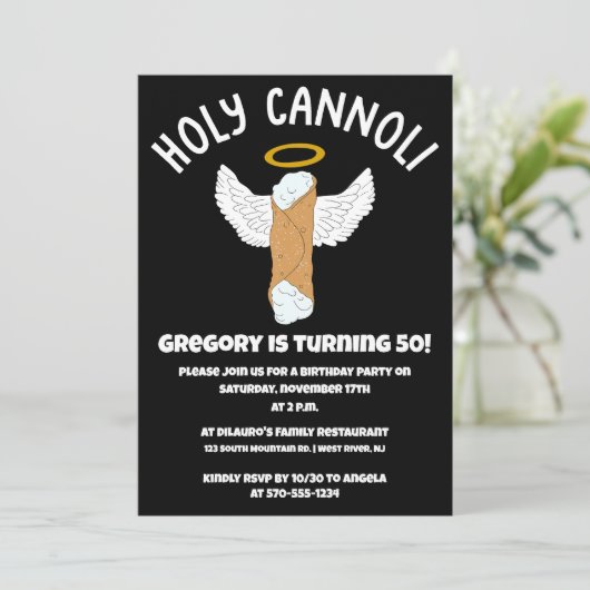 Funny Holy Cannoli Italienisches Themed Party Einladung (Stehend Vorderseite)