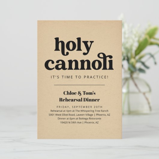 Funny Holy Cannoli Probe Dinner Einladung (Stehend Vorderseite)