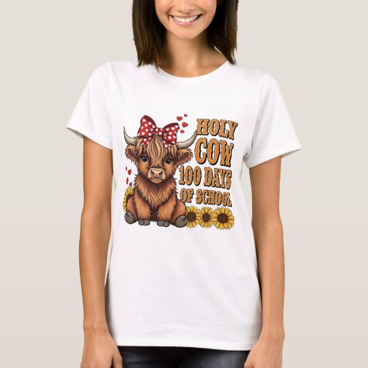 Funny Holy Cow 100 Days of School Western Boho Tea T-Shirt (Vorderseite)
