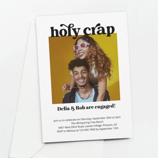 Funny Holy Crap Engagement Party Foto Einladung