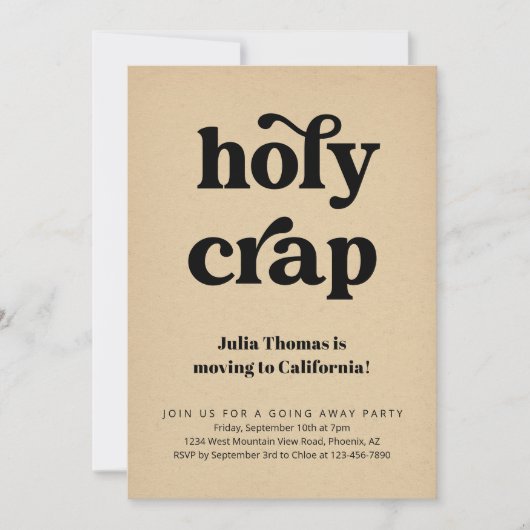 Funny Holy Crap geht weg Party Einladung (Vorderseite)