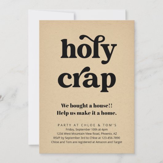 Funny Holy Crap Housewarming Party Einladung (Vorderseite)