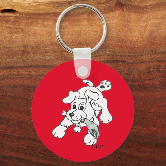 Funny Holzkohlenhund Zeichne Hand in Mund Schlüsselanhänger (Vorderseite)