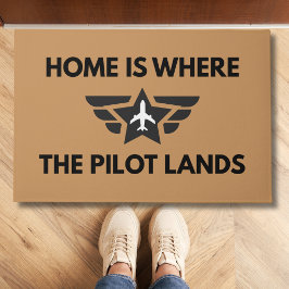 Funny Home Is Where The Pilot Lands Plane Welcome  Fußmatte