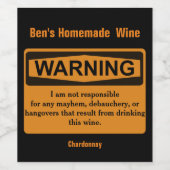 Funny Homemade Wine Warning Label Weinetikett (Einzelnes Label)