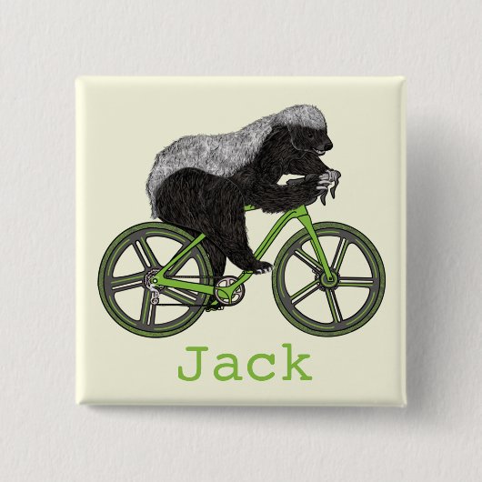 Funny Honey Badger Cycling Badass Bicycle Add Name Button (Vorderseite)