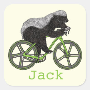 Funny Honey Badger Cycling Badass Bicycle Add Name Quadratischer Aufkleber