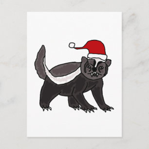 Funny Honey Badger in Santa Hat Feiertagspostkarte