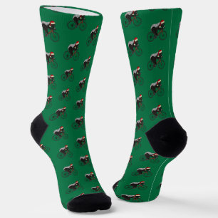 Funny Honey Badger Santa Cyclist Grün Weihnachten Socken