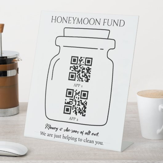 Funny Honeymoon Fond QR Code Digital Tipp Jar Sockelschild (In Situ)