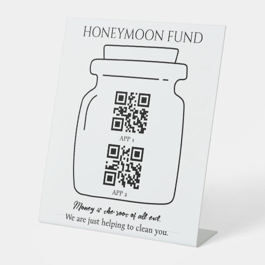 Funny Honeymoon Fond QR Code Digital Tipp Jar Sockelschild (Vorderseite)