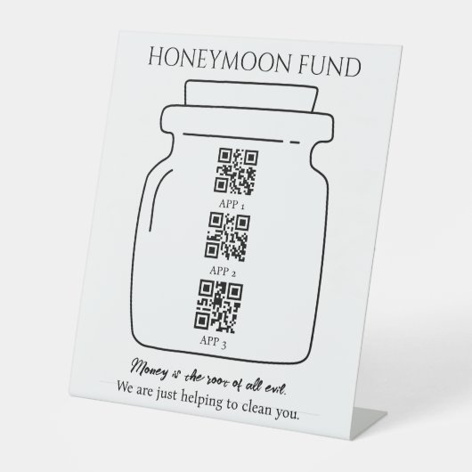 Funny Honeymoon Fond QR Code Digital Tipp Jar Sockelschild (Vorderseite)