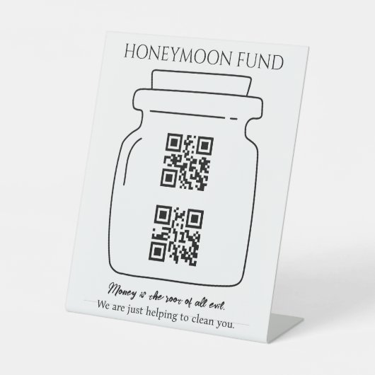 Funny Honeymoon Fond QR Code Digital Tipp Jar Sockelschild (Vorderseite)
