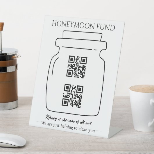 Funny Honeymoon Fond QR Code Digital Tipp Jar Sockelschild (In SItu)