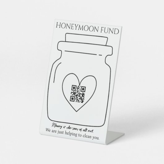 Funny Honeymoon Fond QR Code Digital Tipp Jar Sockelschild (Vorderseite)