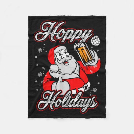 Funny Hoppy Holidays Santa Beer Christmas Drinking Fleecedecke (Vorderseite)