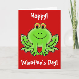 Funny Hoppy Valentine's Day Frog Rosa Herzen Feiertagskarte