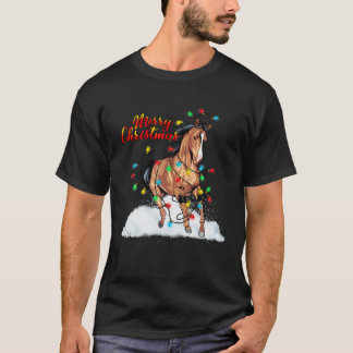 Funny HorChristmas Lights Pajamas Pferde Santa H T-Shirt