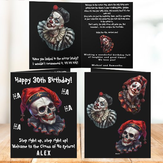 Funny Horror Evil Circus Clowns Dunkel 30. Geburts Karte