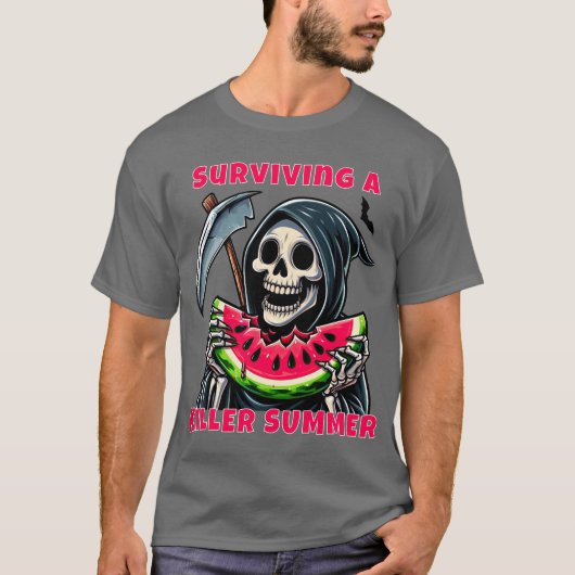 Funny Horror Grim Sensenmann Watermelon Summerween T-Shirt (Vorderseite)