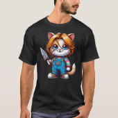 Funny Horror Halloween Chuckie Cat T-Shirt (Vorderseite)