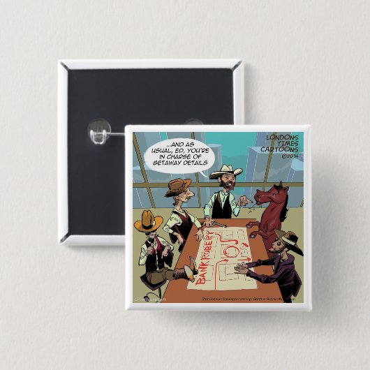 Funny Horse Bank Robber Button (Vorne & Hinten)